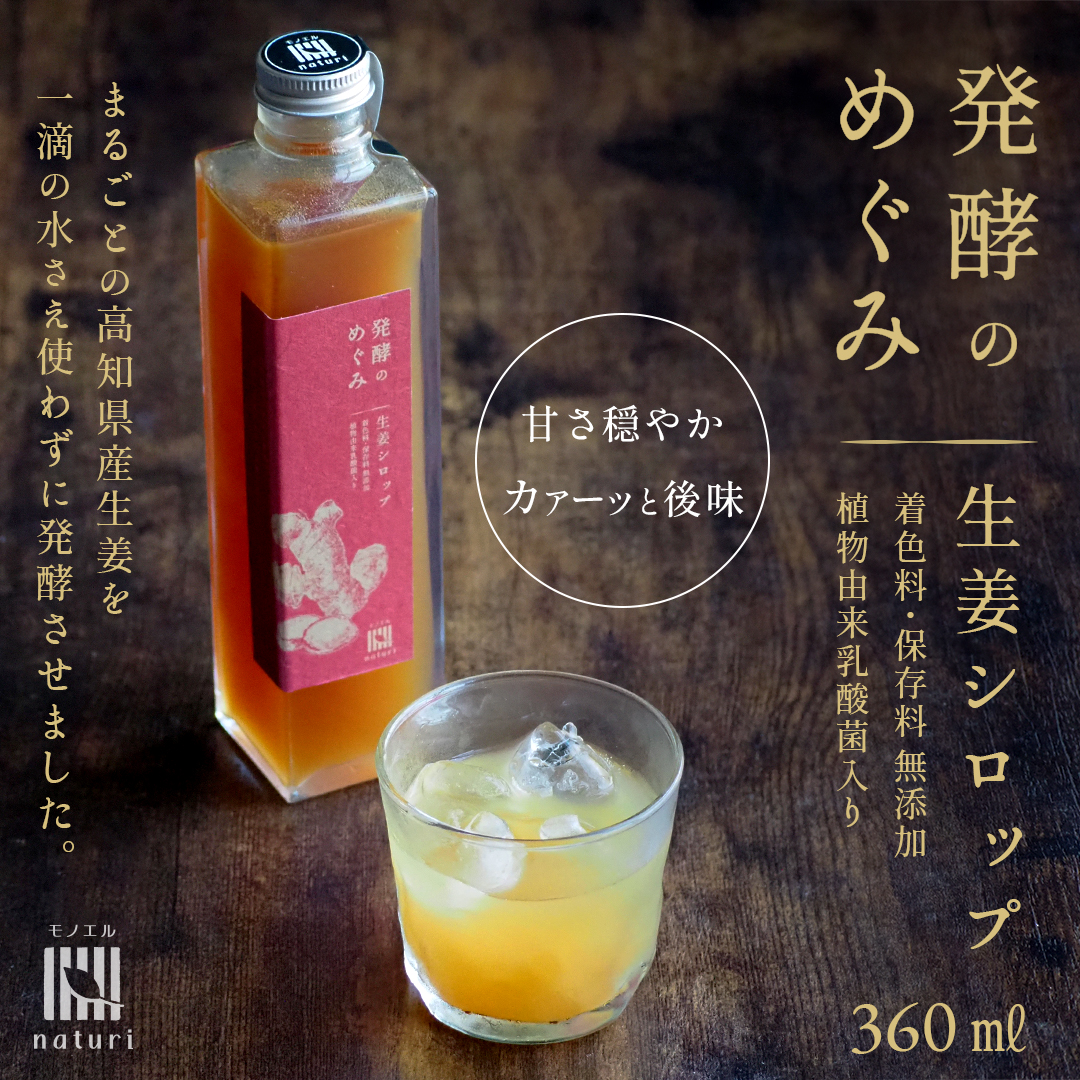 発酵のめぐみ 生姜シロップ 360ml【高知県産生姜使用／無添加／植物性乳酸菌入り】